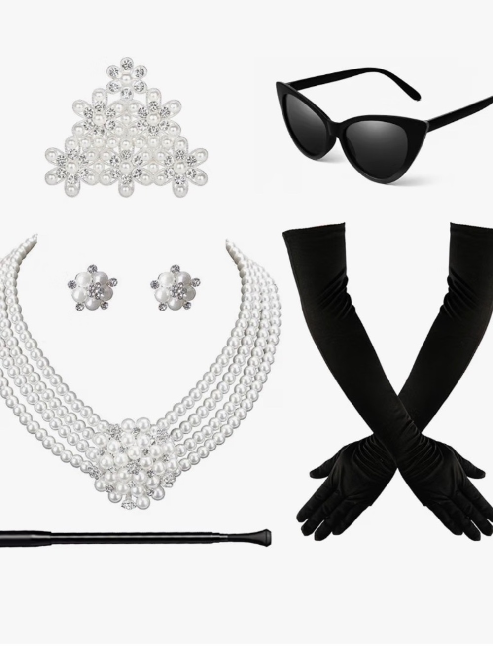1920s Costume Accessories for Women, Vintage Sunglasses Comb Pearl Necklace Earr
